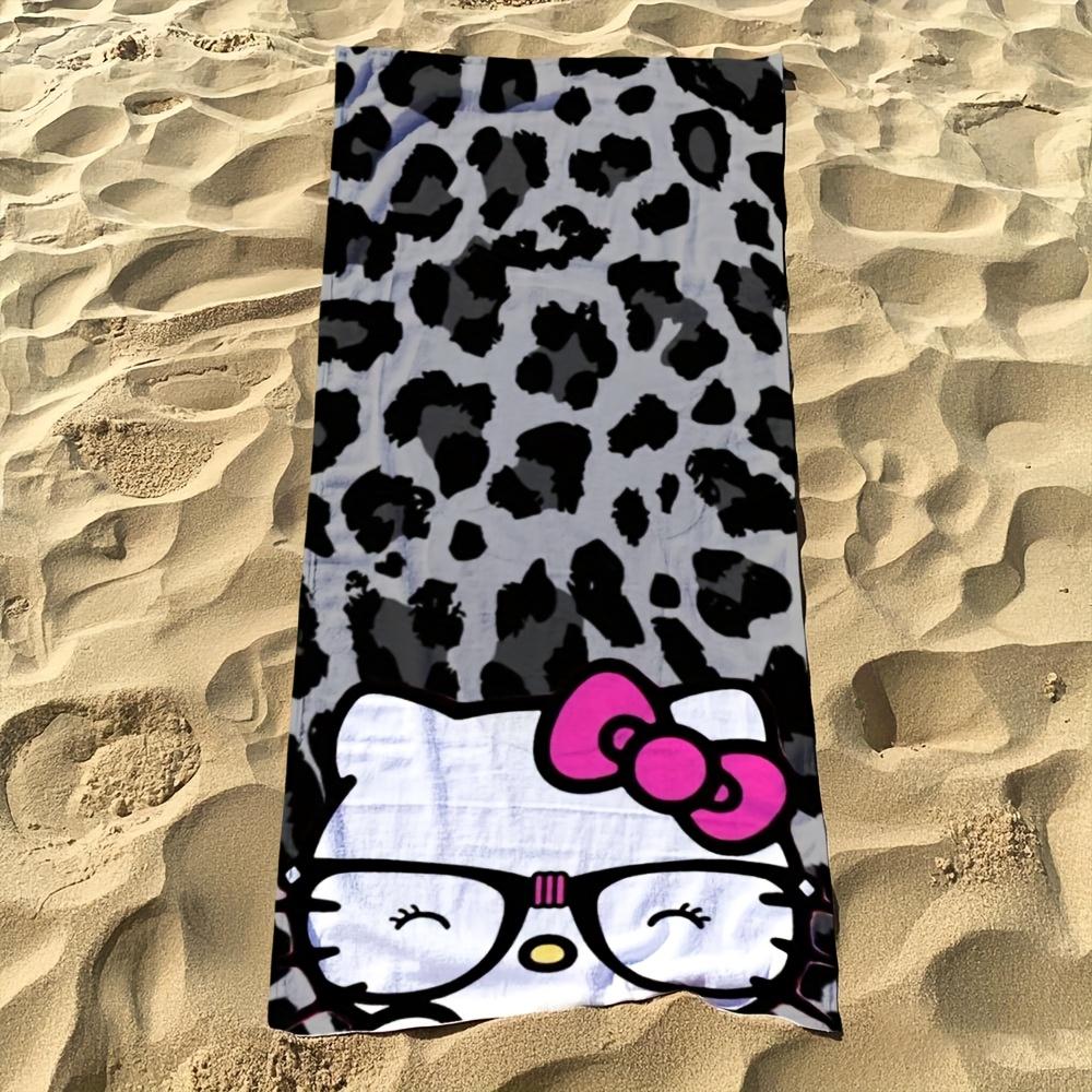 1Pc Sanrio Hello Kitty Leopard Print Beach Towel Polyester Quick Dry Lightweight Soft Towel For Swimming Surfing Camping Travel