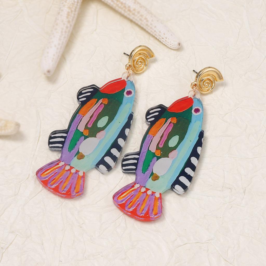 Holiday sea breeze new fashion design acrylic tropical fish series earrings cute niche earrings