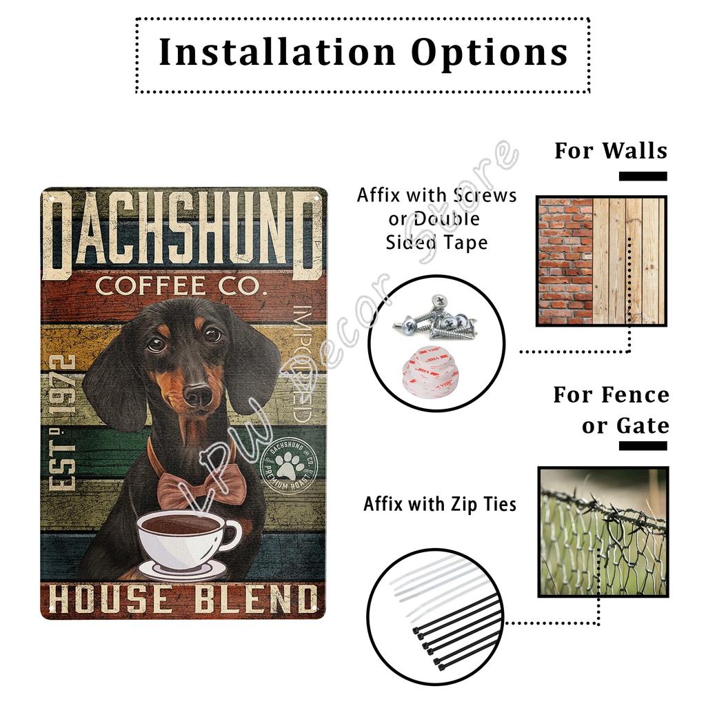 Dachshund Tin Metal Sign Coffee Poster Gift Wall Art for Cafe Kitchen Coffee Corner Coffee Pot for Men Women Xmas Gift 8x12inch