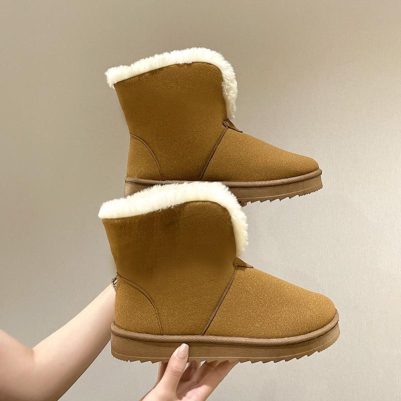 Warm yellow snow boots cotton shoes women's winter new velvet thickened warm snow cotton boots large cotton women's shoes