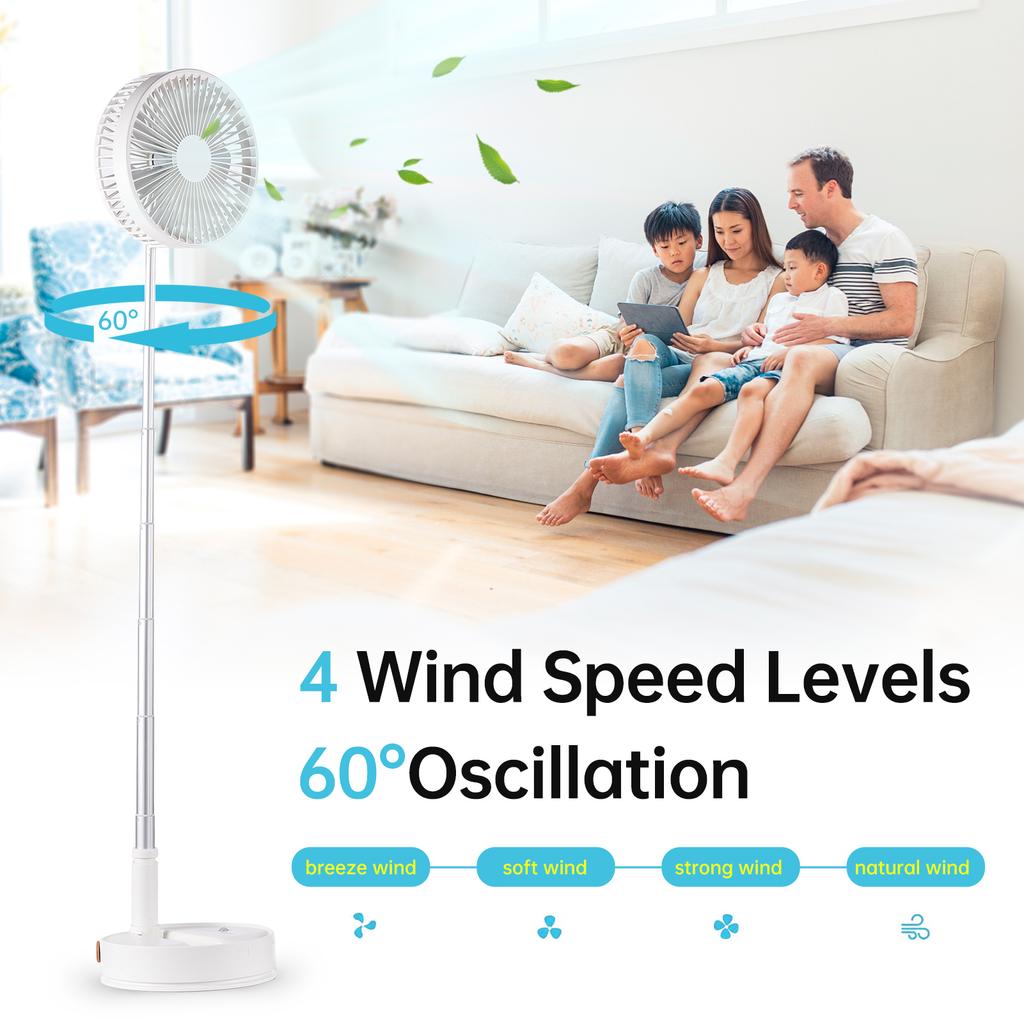 Portable Standing Fan Foldable Oscillation Telescopic Floor Fan Support 4 Wind Speed Timer 180 degrees  Back Rotate Fan