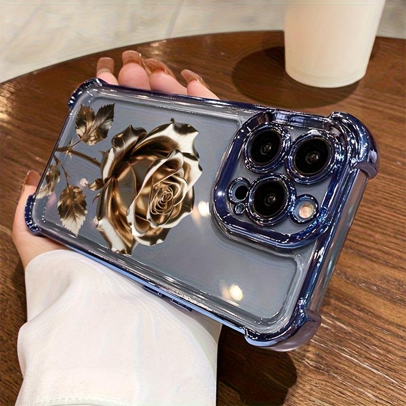 Golden floral design phone case suitable for iPhone 17 16 15 14 13 12 11 Pro/Max/Plus anti drop and shockproof back cover