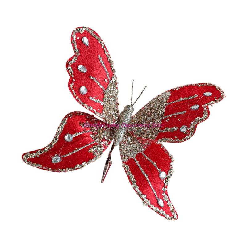 Glittering Foam Cloth Butterfly Ornament 25Cm Length Design Festival Party Home Decoration Christmas Tree Accessories