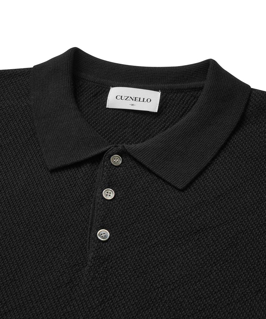 CUZNELLO Cool Cotton Collared Short Sleeve Knit_Black