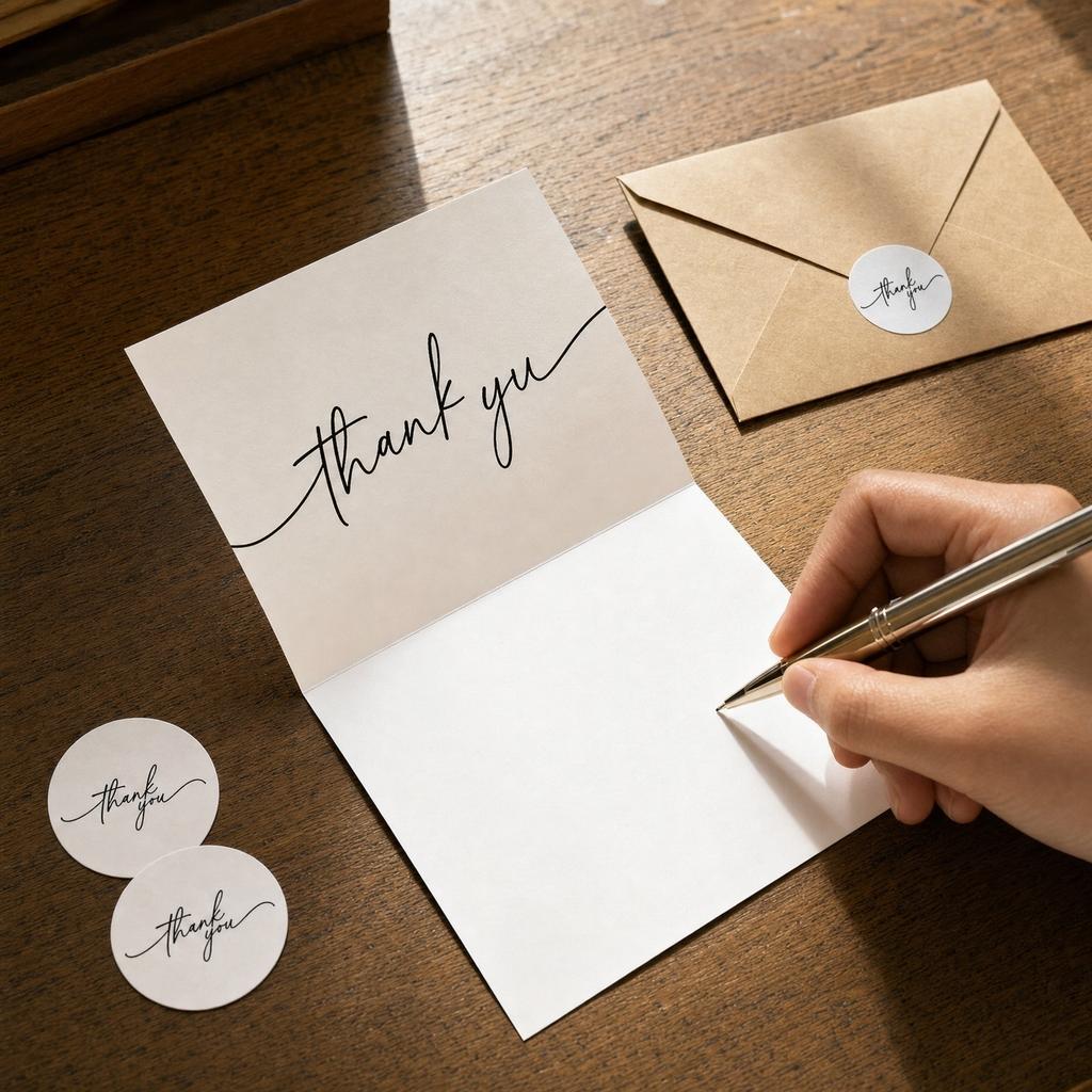 Thank You Cards Set with Envelopes and Stickers 20 Pack Simple Folded Greeting Cards for Handwritten Messages Business or Holiday Gift Cards