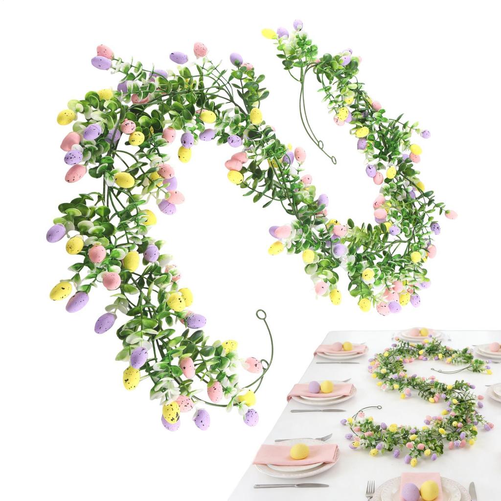 2pcs 6.8ft Easter Egg Wreath Easter Artificial Egg Spring Garland Decor Home Accent Ornament For Home Party Wall Fireplace