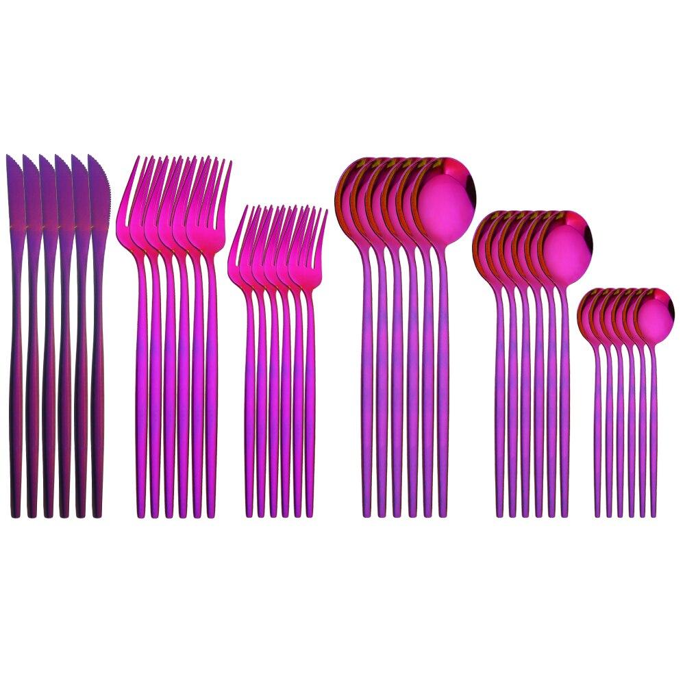 36Pcs Pink Gold Dinnerware Cutlery Set Western Knife Dessert Forks Spoon Flatware Stainless Steel Silverware Kitchen Tableware