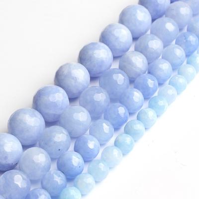 Faceted Light Blue Stone Chalcedony Loose Round 15 Inch Beads For Jewelry Making 4/6/8/10/12mm Beads