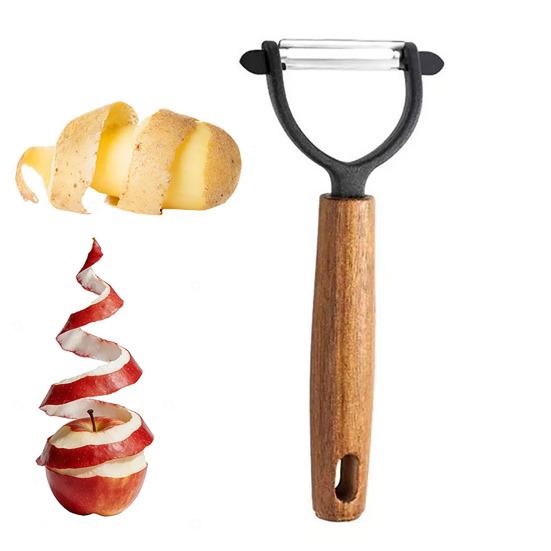 Stainless Steel Vegetable Peeler with Acacia Wood Handle, Ergonomic Potato Cutter for Fruit Carrot Cucumber, Kitchen Multifunctional Tool