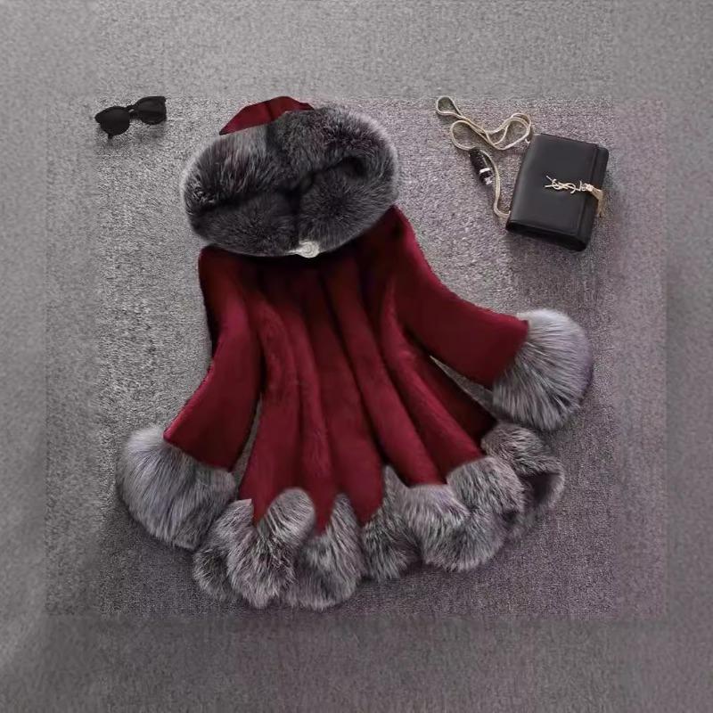 Nouveau manteau en fourrure automne et hiver pour femme manteau moyen et long velours de vison col en fourrure de renard fausse fourrure grande taille femme