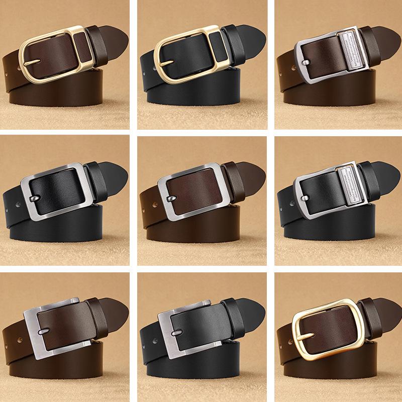 Men's Retro Genuine Leather Belt - Pin Buckle Cowhide Waist Belt for Business and Casual Wear, Suitable for Middle-Aged and Young Men.