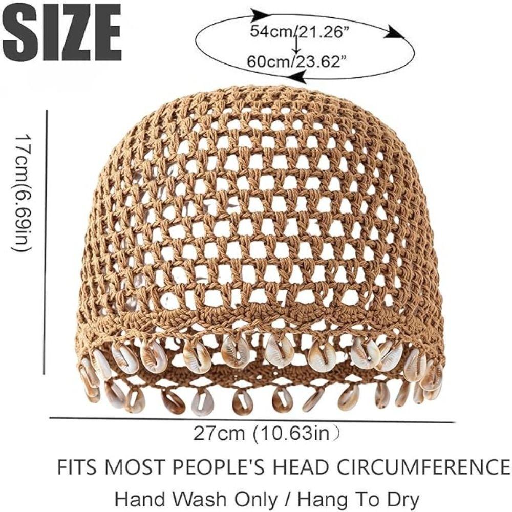 Cotton Crochet Shell Beanie Hat Breathable Hollow Out Knit Cap Summer Headwear Daily Wear