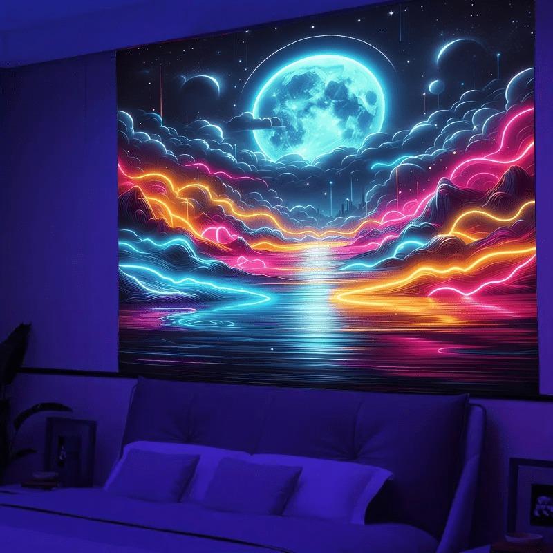 Ultraviolet Milky Way Galaxy Luminous Tapestry, Indoor Mood Create Atmosphere, Psychedelic Luminous Art, Bedroom Decoration