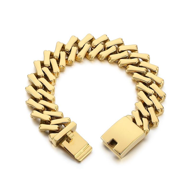 Cross Border Trend 18K Gold Plated Stainless Steel Hip Hop Bright Surface Cuban Necklace Men and Women Jewelry