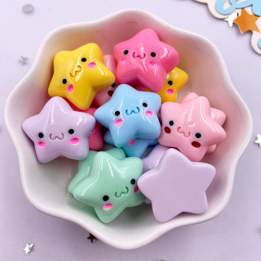 20PCS Mix Resin Kawaii Colorful Mini Smiling Stars Flat Back Cabochon Stone Scrapbook Home Decor Figurine DIY Craft Supplies