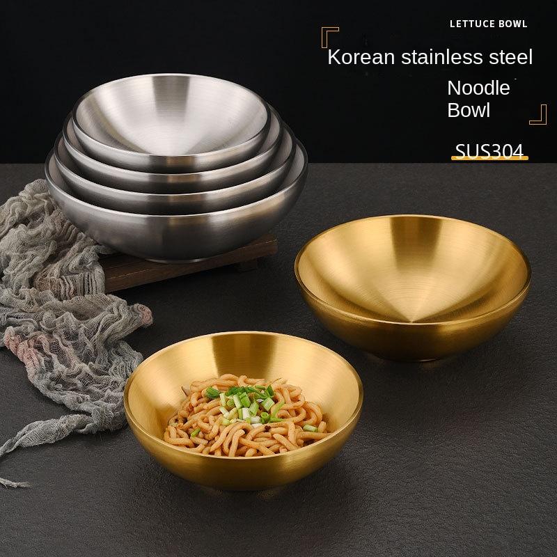 Korean 304 stainless steel noodle bowl commercial gold ramen bowl snail noodle bowl mixed with rice bowl big soup bowl