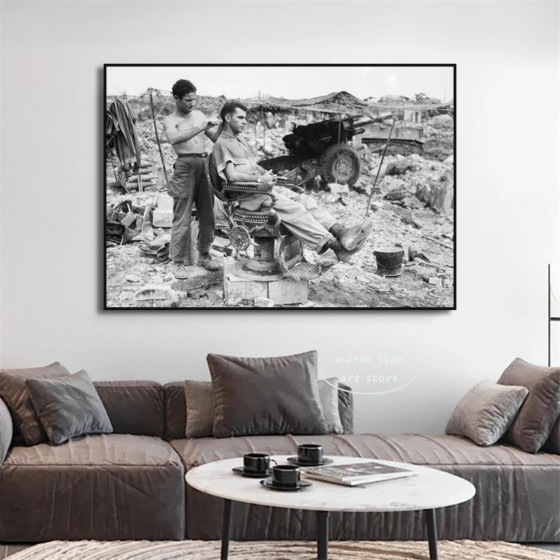 Vintage Black and White Cycling Surf Beach Photography Golf  Haircut Poster Print Women Eating Pasta Canvas Painting Home Decor