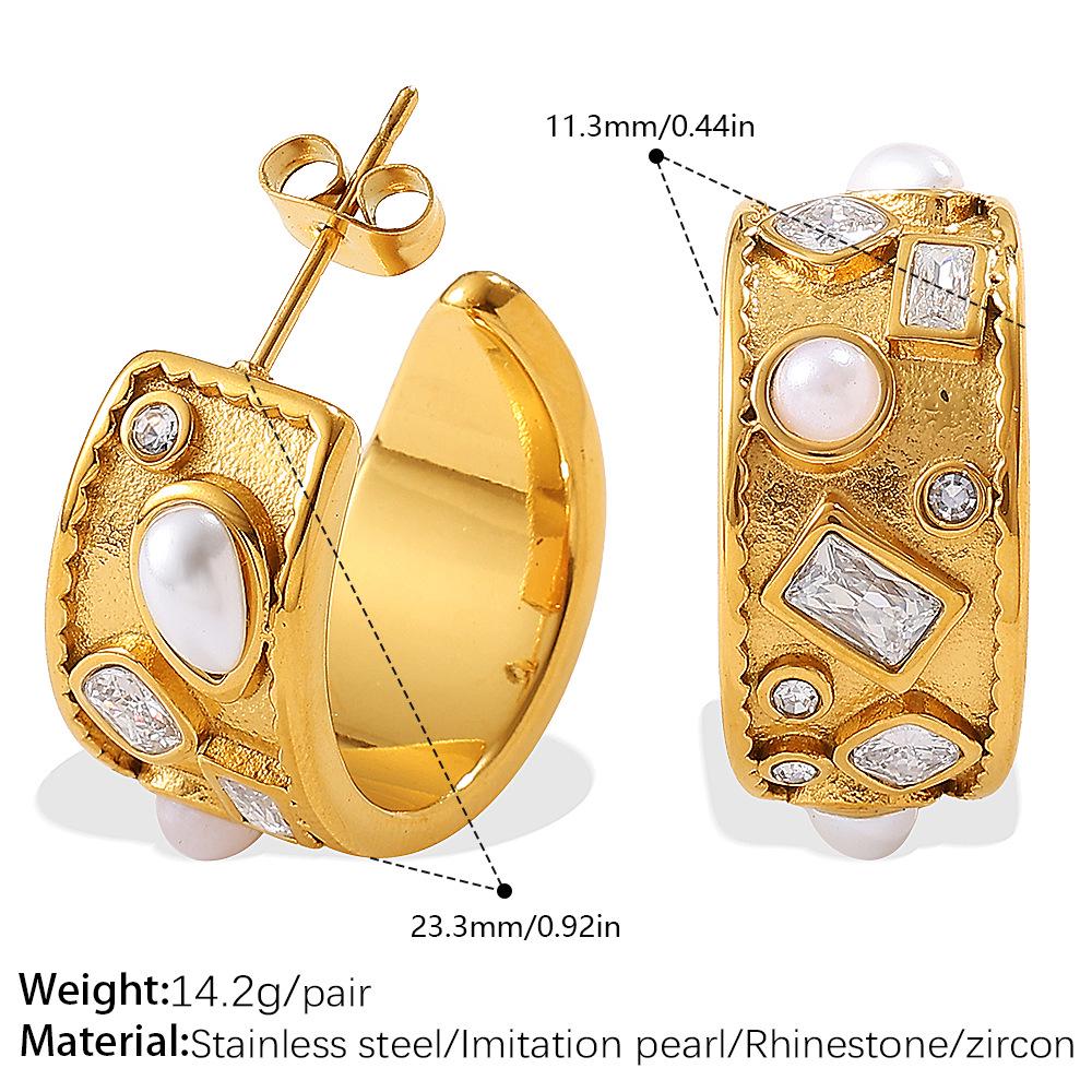 European & American Fashion C-Shaped Diamond Geometric Stainless Steel Earrings: Light Luxury, High-End Temperament