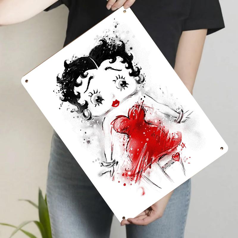 Vintage Cartoon Girl Metal Tin Sign Creative Home Decor Bedroom Living Room Wall Art Hanging Painting