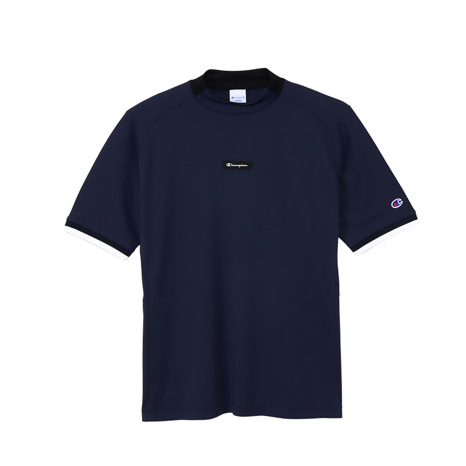 

Champion short quick UV script short sleeve mock neck navy T-shirt, sleeve, antibacterial, deodorant, drying, protection, logo, shirt, men s golf,