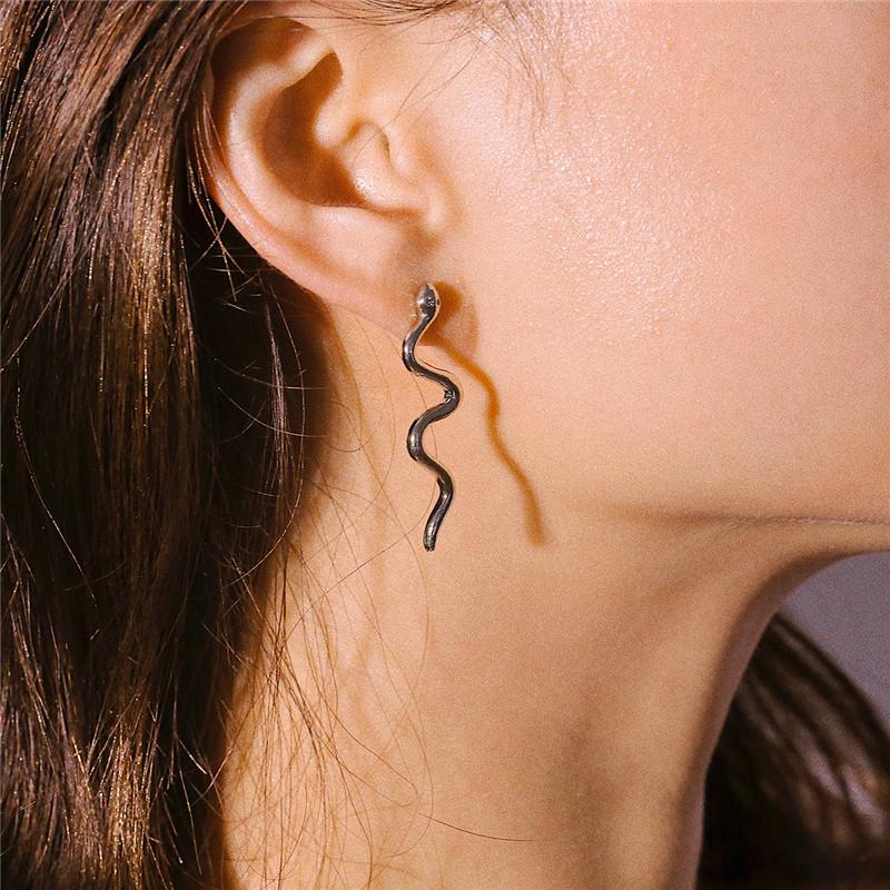 ZRM Snake-shaped Long Earrings Women Girl Simple Punk Femme Pendientes Mujer Party Curved Alloy Geometry Earring Jewelry