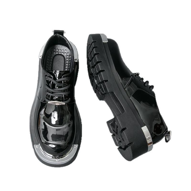 Plus Size Men's Fashion Lace-Up Leather Shoes - Casual Student Board Shoes with Height Increasing Loafers