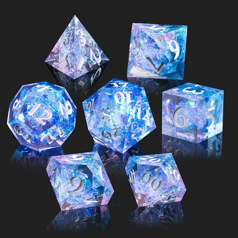 DND Dice Set Resin Sharp Edge Dice Set Handmade 7pcs Polyhedral Dice Set DND RPG MTG Role Playing Game Dice Set D&D Dice with Gift Case for DND