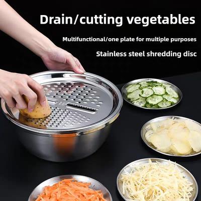 Ultra-Thick Stainless Steel Kitchen Trio-Multi-Functional Set with Draining Basket Vegetable Cleaner and Rice Strainer Bowl