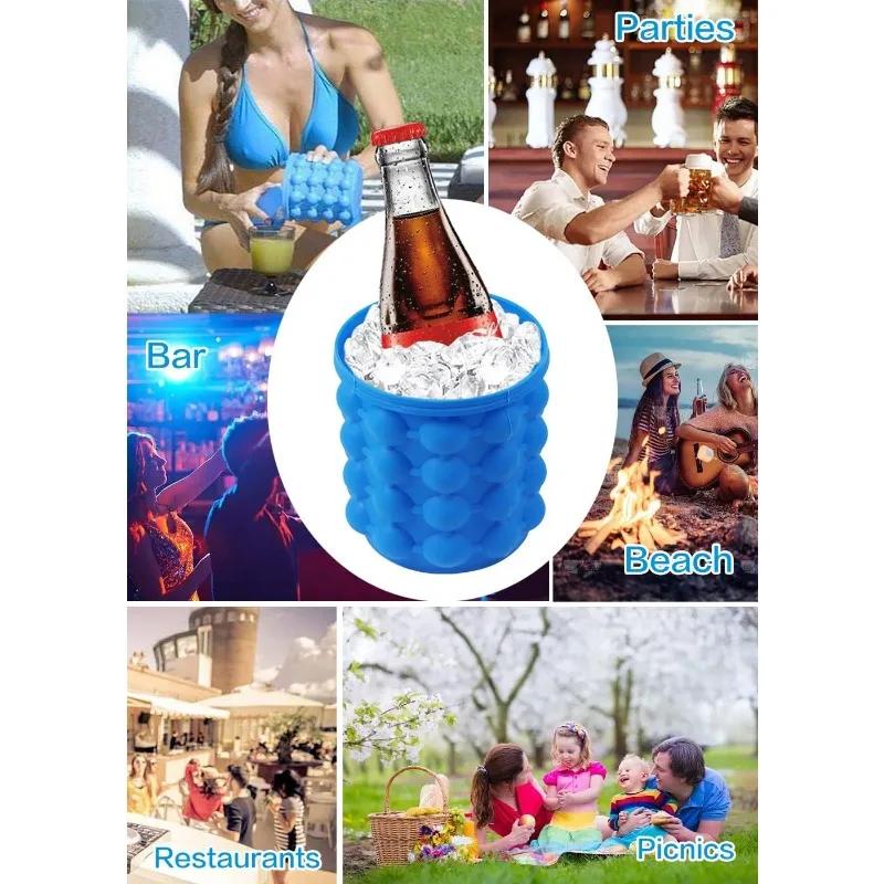 Silicone Ice Bucket Ice Maker Space Saving Ice Cube Maker Bucket Portable Ice Buckets for Any Things Frozen Food Drink and More