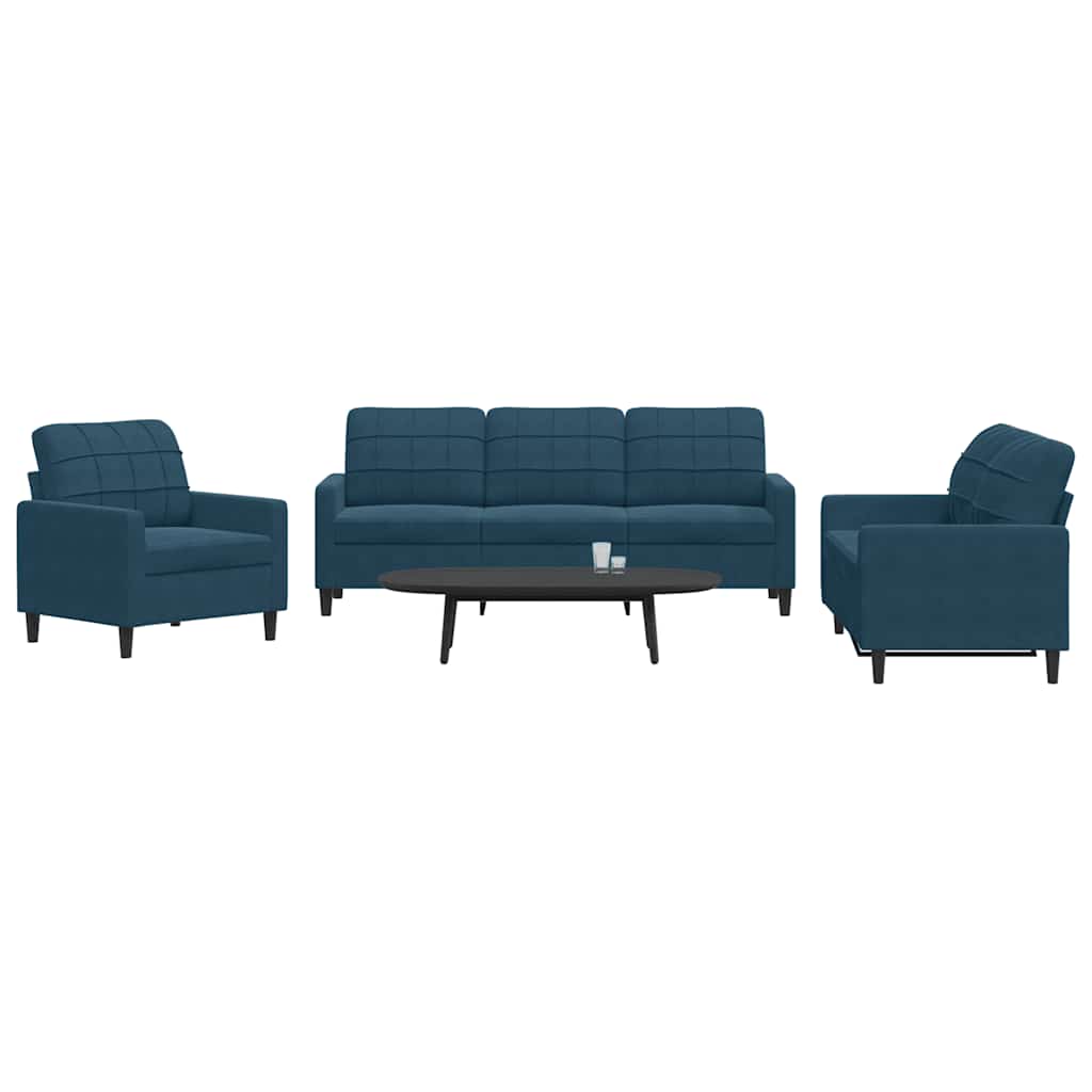 3-teiliges Sofaset mit Kissen Blaues Samt