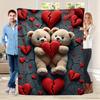 Sweet Red Heart  Teddy Bear Flannel Printed Blanket Suitable for All Seasons Suitable for Living Room Office Sofa and Travel