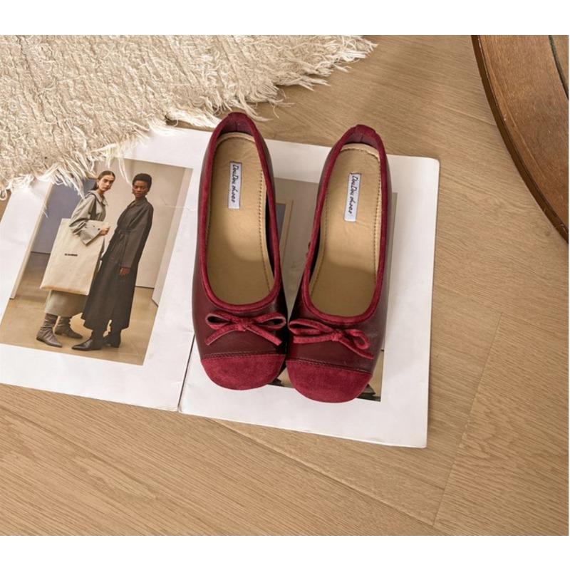 2025Women's Fashion Flat Shoes Fall New Square Head Shallow Mouth Butterfly Knot Soft Sole Non-slip Low Top Shoes