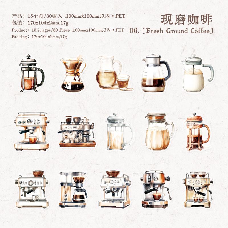 

30pcs/1lot Kawaii Stationery Stickers Walking Coffee House Junk Journaling Decorative Scrapbooking for stickers Scrapbook
