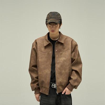 Men's High-End Brown Suede Retro Leather Lapel Jacket by Melaard