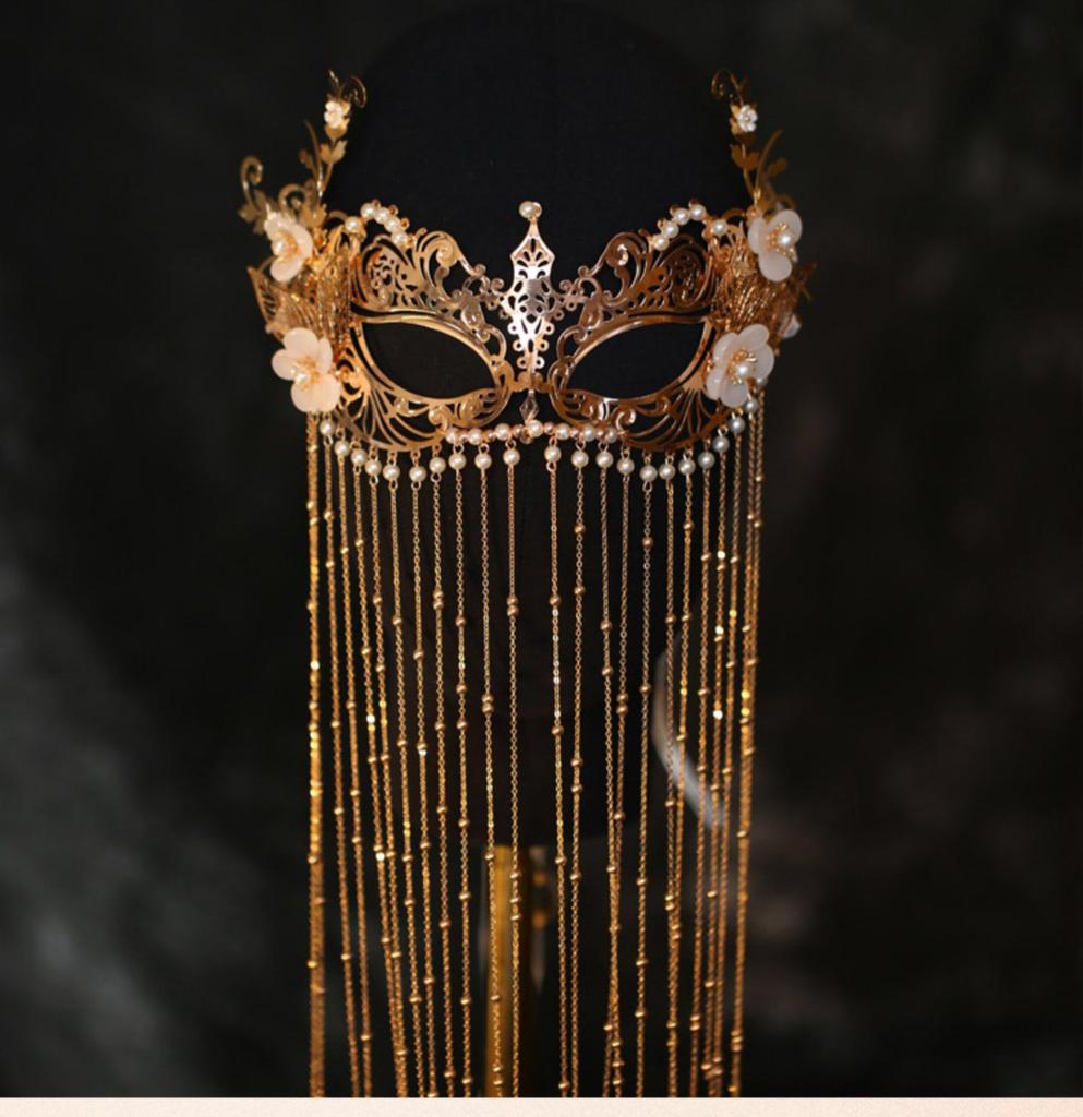 Fashion Metal Laser Cut Mask Chain Wedding Headdress Anonymous Party Masks Golden Fairy Ball Women Miraculous Veil