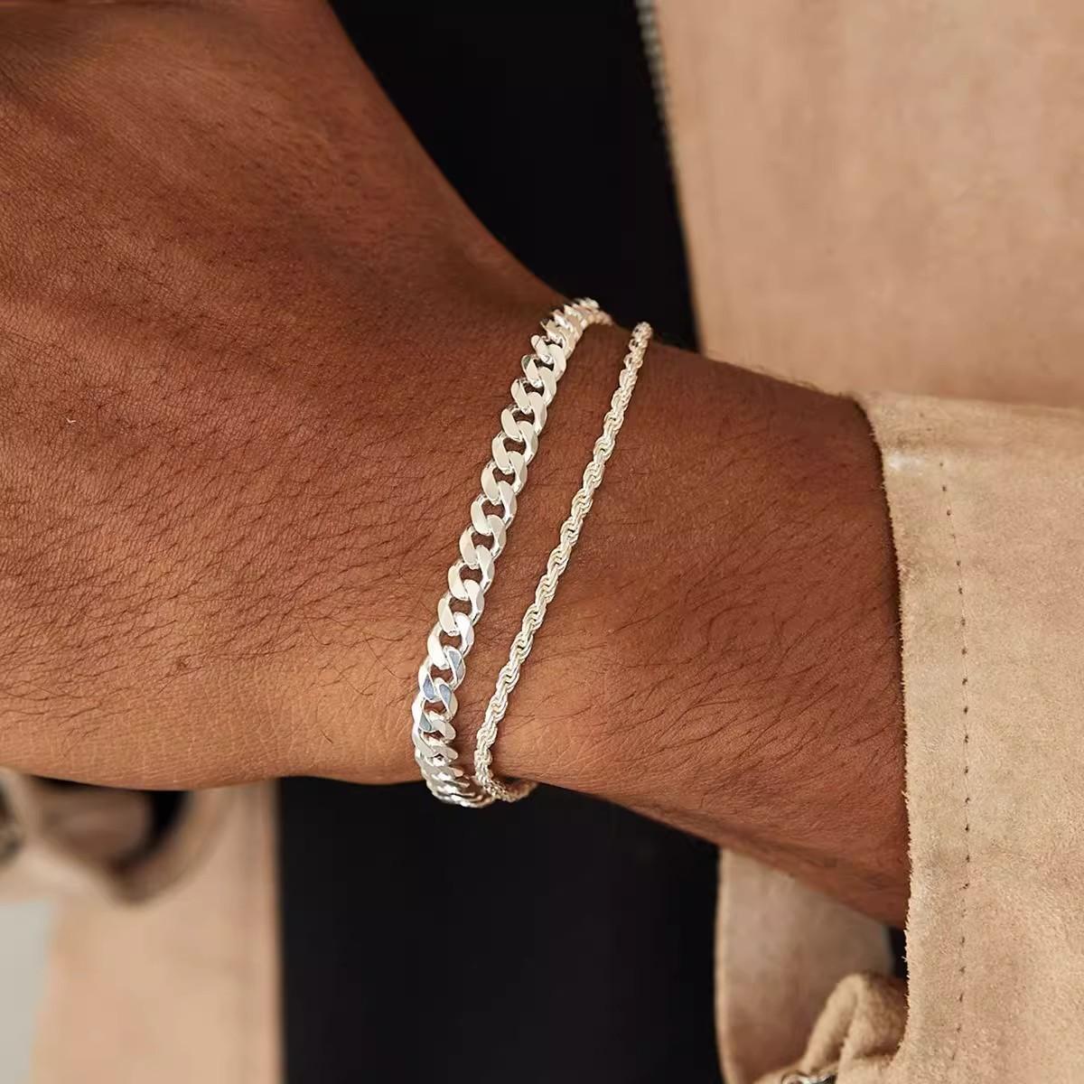 925 Sterling Silver 6mm Side Bracelet for Women, Men, Fashion Charm, Jewelry, Weddings 20cm