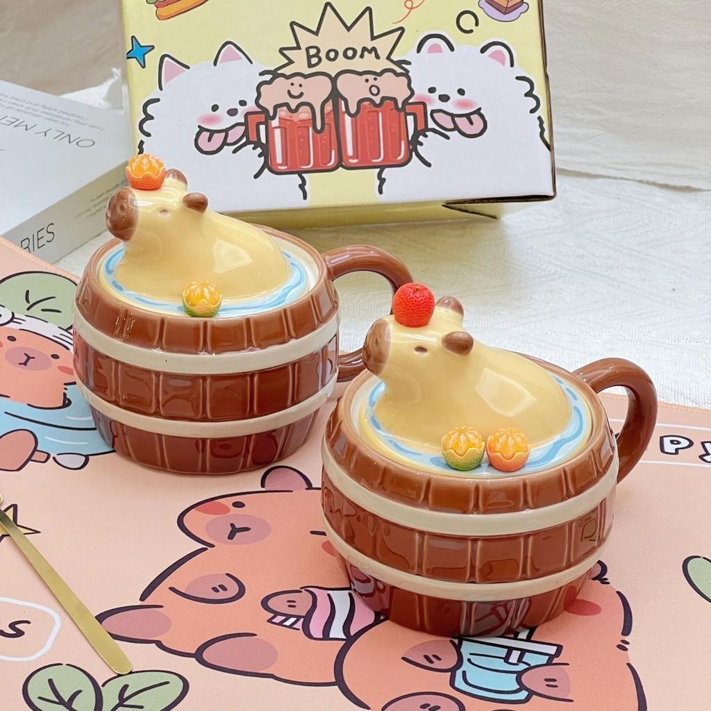 Capacity Capybara Large Ceramic Mug Coffee Cup Gold Spoon Girl Birthday Gift