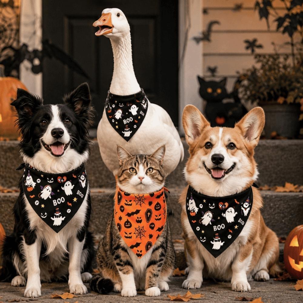 Ghost Pattern Dog Triangle Scarf Cute Cat Saliva Towel Pet Holiday Bib  Festival Gift