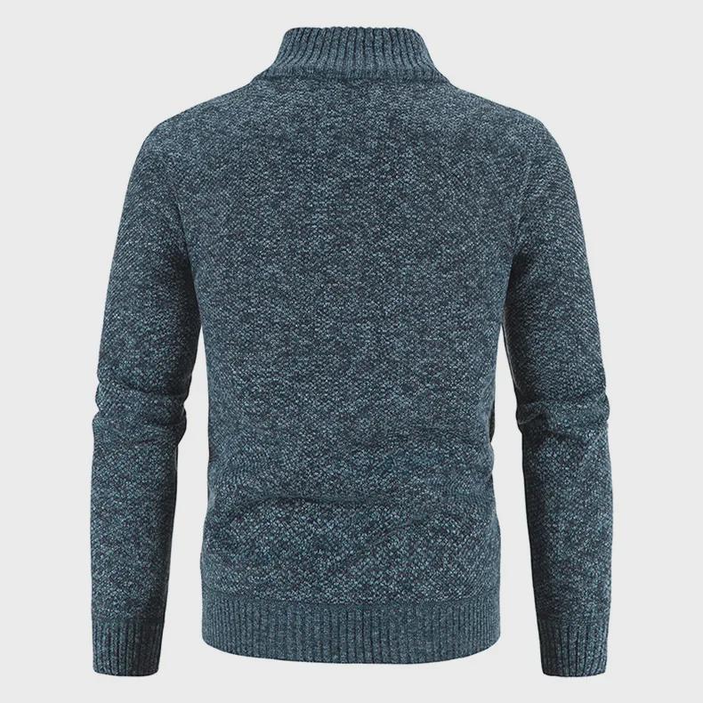 Velvet Thickened Full-Zip Cardigan Sweater with Stand Collar - Large Size, Perfect for Autumn and Winter Warmth