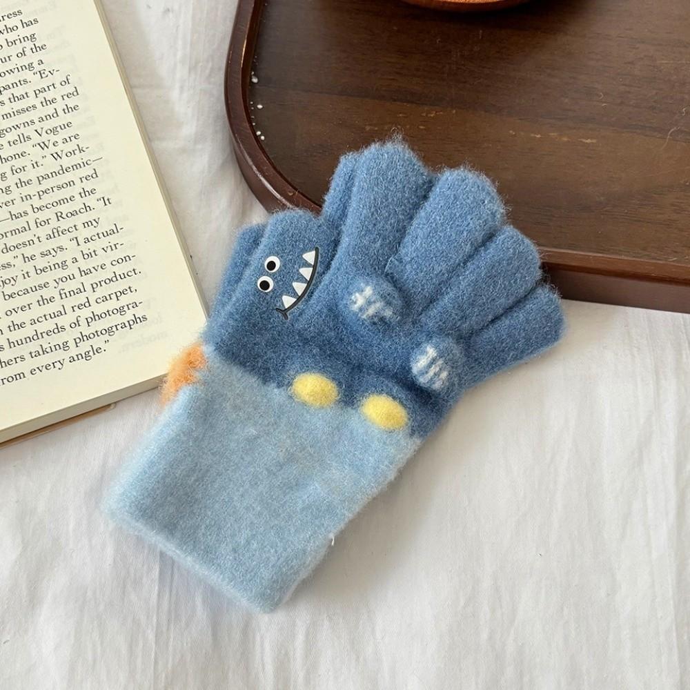 

Cartoon Alligator Printed Baby Mittens Soft Knitted Children Five Finger Gloves Children Age 3-6
