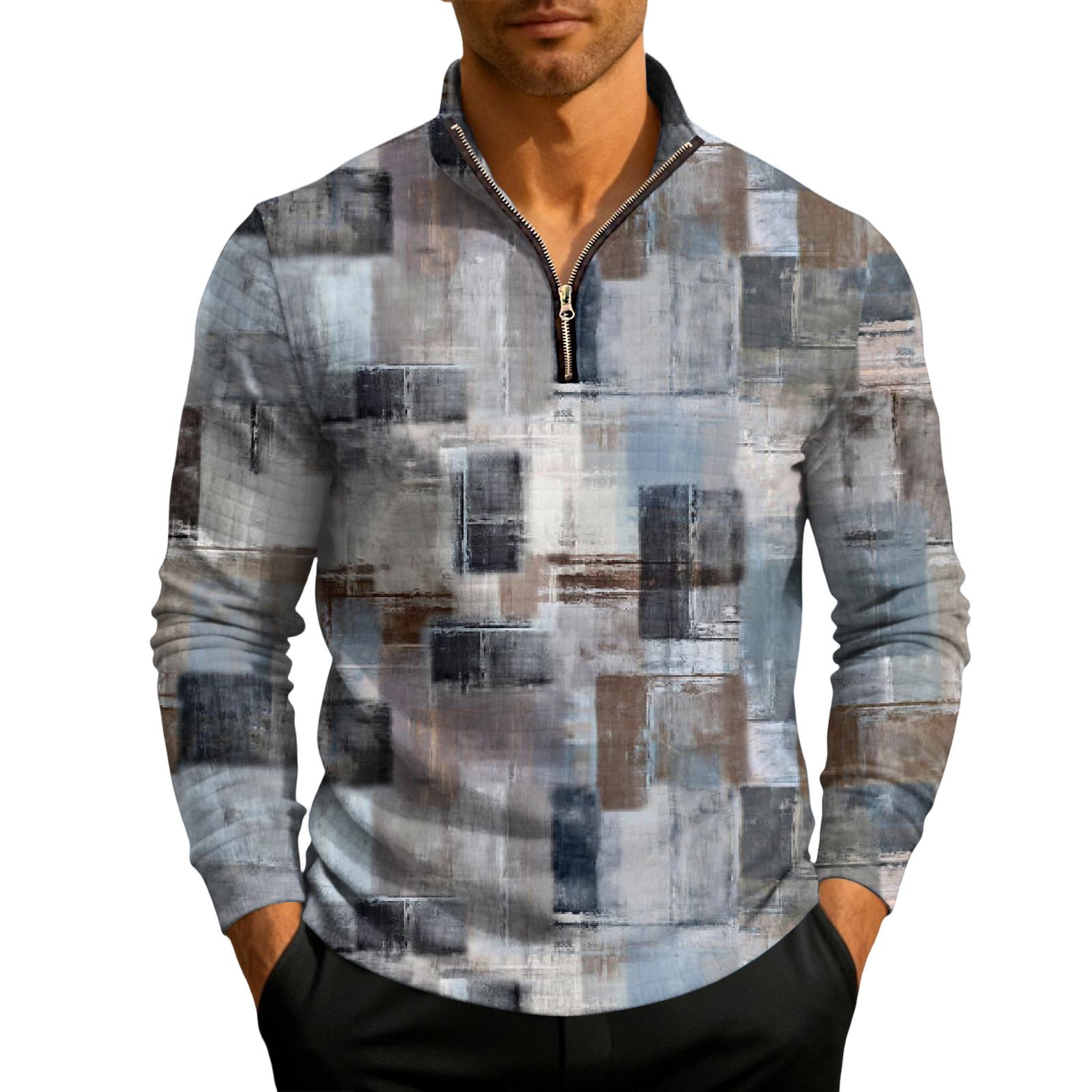 

Мужской вязаный пуловер на молнии до середины груди со стойкой L синий