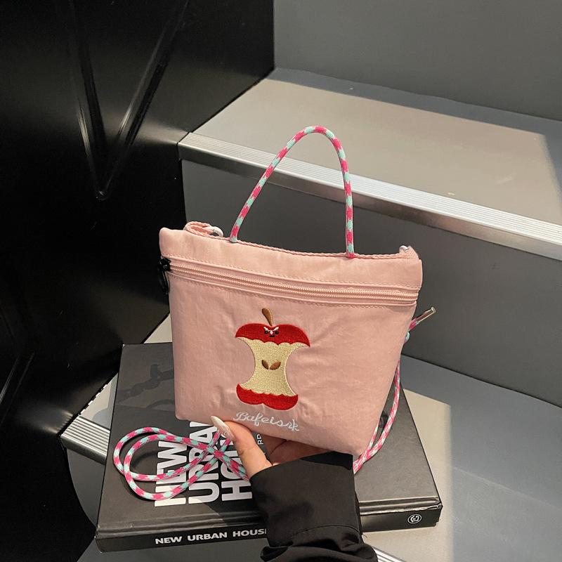 Japanese Embroidery Cute Apple Square Bag Girl 2025 Summer New Mobile Phone Bag Commuter Shoulder Messenger Bag