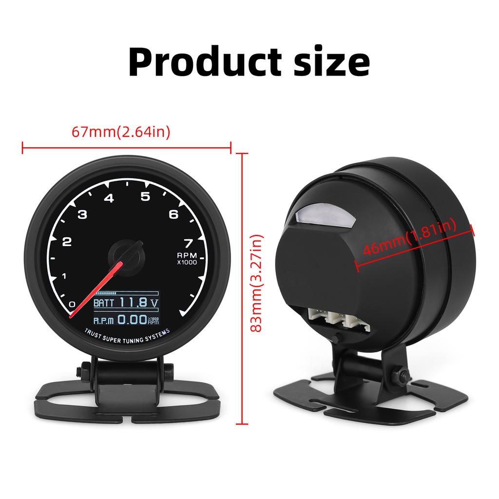 7 Colors LCD Car Racing Meter 60MM Vacuum Turbo Boost Water Temp Volt Oil Press Tachometer with Sensor for 4/6/8 Cylinder Cars