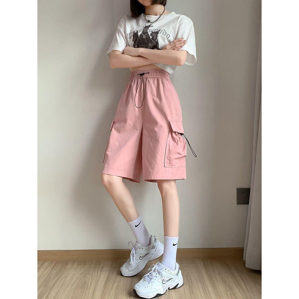 Women High Waist Cargo Shorts American Style Streetwear Summer Wide Leg Pants Fashion Female Big Pocket Loose Shorts