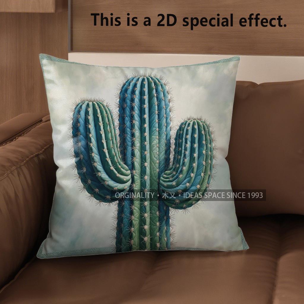 2D Vintage Cactus Print Square Throw Pillow Cases** Pattern Cushion Cover Suitable For Sofa Bedroom Car Pillow Cover