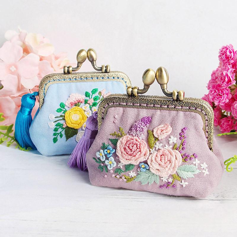 Korsstygn DIY-kit för nybörjare Blommönster Hantverksset för att göra Plånbok Väska Handväska Unik Personlig Presentidé