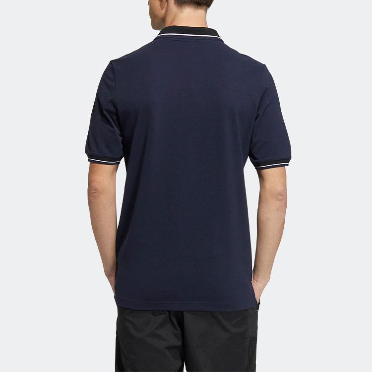 Adidas Alphabet Logo Embroidered Striped Buttoned Short Sleeve Polo Shirt Men Tops Legend-Ink-Blue HS4393