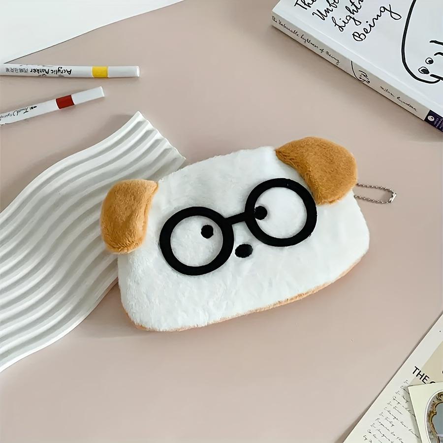 

1pc Super Cute Cartoon Animal Pencil Case,ID Holder Pouch with Glasses Decoration,Plush Feel,3 Styles of Glasses-Wearing Kitten