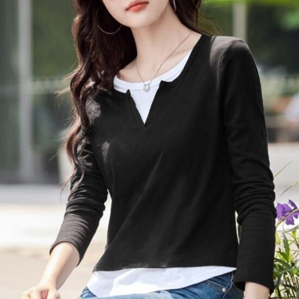 Navava Women Casual 2in1 Round Neck Long Sleeve T shirT nT2904