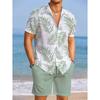 Men's Summer Tropical Flower Hawaiian Shirt, Palm Leaf Print Short-Sleeve Shirt and Shorts Set